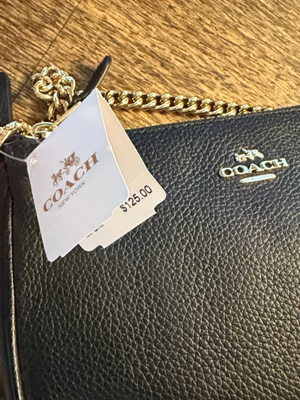 Coach Black Pebbled Leather Small Date Night Shoulder Bag with Gold Chain - Picture 7 of 7